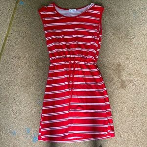 Red and white stripped dress with draw string